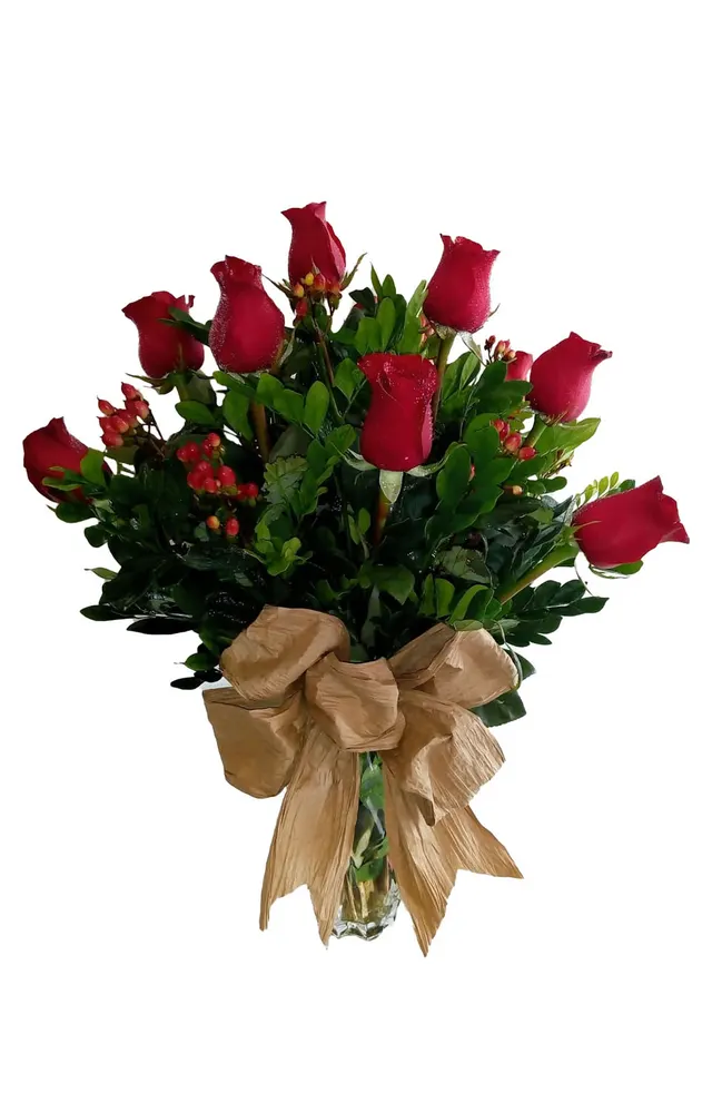 12 ROSAS EN FLORERO